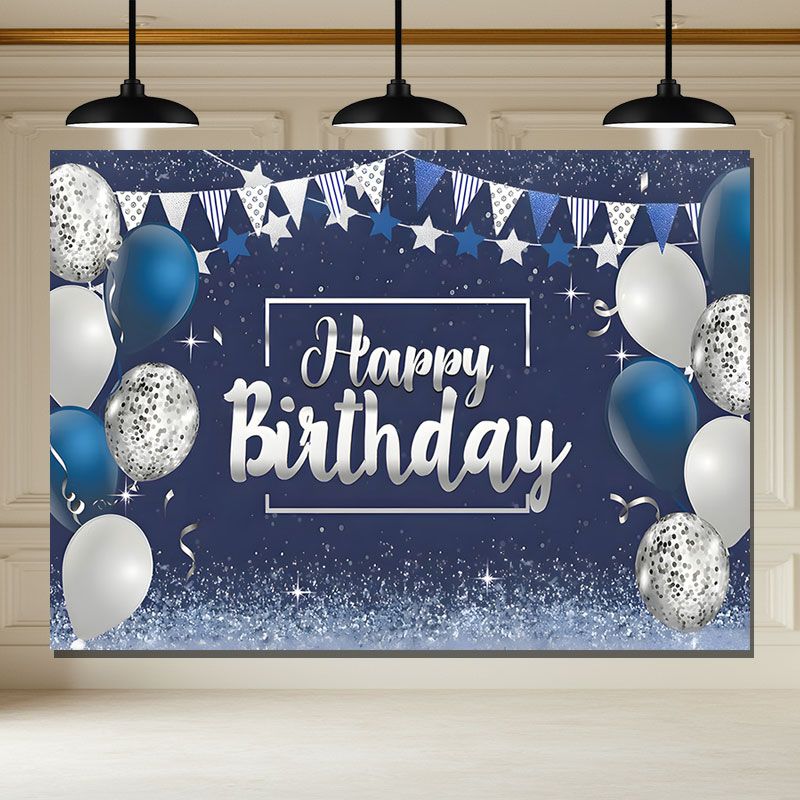 Layoris White Blue Balloon Glitter Happy Birthday Backdrop