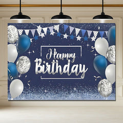 Layoris White Blue Balloon Glitter Happy Birthday Backdrop
