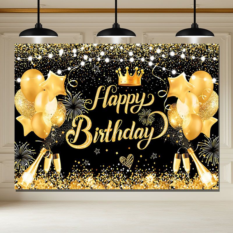 Layoris Golden Glitter Balloons Happy Birthday Backdrop