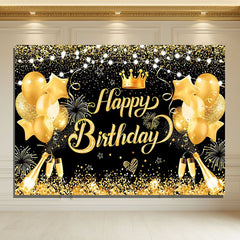 Layoris Golden Glitter Balloons Happy Birthday Backdrop