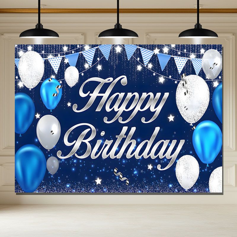 Layoris Silver Blue Balloon Glitter Birthday Backdrop