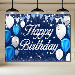 Layoris Silver Blue Balloon Glitter Birthday Backdrop