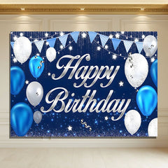Layoris Silver Blue Balloon Glitter Birthday Backdrop