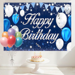 Layoris Silver Blue Balloon Glitter Birthday Backdrop
