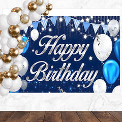Layoris Silver Blue Balloon Glitter Birthday Backdrop