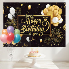 Layoris Shining Golden Balloons Happy Birthday Backdrop