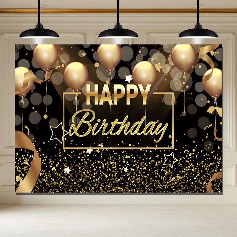 Layoris Black And Gold Balloon Glitter Birthday Backdrop