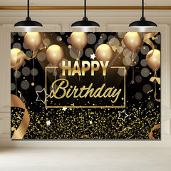 Layoris Black And Gold Balloon Glitter Birthday Backdrop