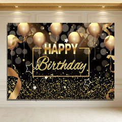 Layoris Black And Gold Balloon Glitter Birthday Backdrop