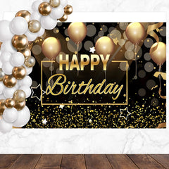 Layoris Black And Gold Balloon Glitter Birthday Backdrop