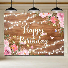 Layoris Rustic Wooden Butterfly Happy Birthday Banner