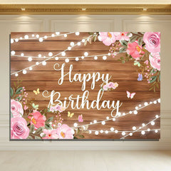 Layoris Rustic Wooden Butterfly Happy Birthday Banner