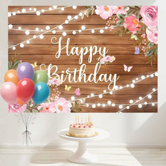 Layoris Rustic Wooden Butterfly Happy Birthday Banner