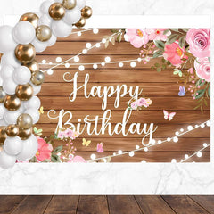 Layoris Rustic Wooden Butterfly Happy Birthday Banner