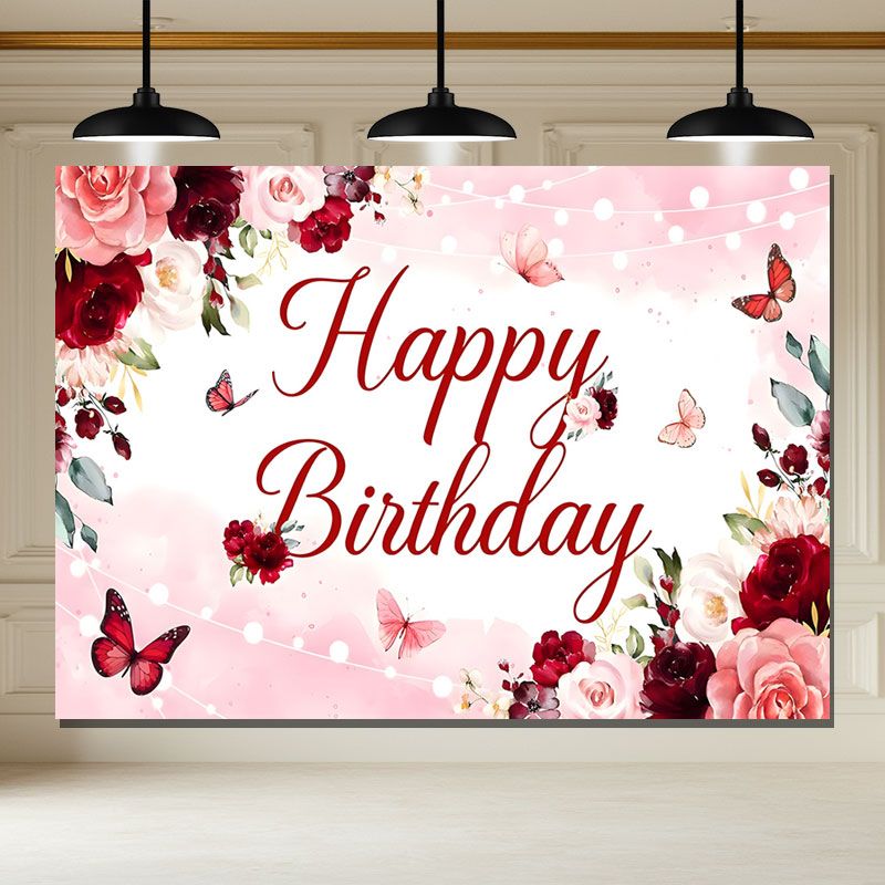 Layoris Girls Rose Gold Red Floral Birthday Party Backdrop