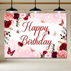 Layoris Girls Rose Gold Red Floral Birthday Party Backdrop