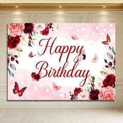 Layoris Girls Rose Gold Red Floral Birthday Party Backdrop