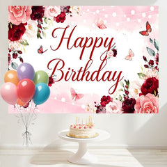 Layoris Girls Rose Gold Red Floral Birthday Party Backdrop