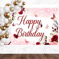 Layoris Girls Rose Gold Red Floral Birthday Party Backdrop