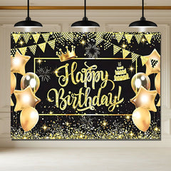 Layoris Star Balloon Glitter Golden Happy Birthday Backdrop