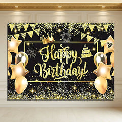 Layoris Star Balloon Glitter Golden Happy Birthday Backdrop
