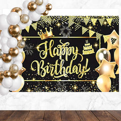 Layoris Star Balloon Glitter Golden Happy Birthday Backdrop