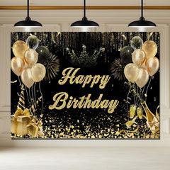 Layoris Gold Glitter Balloons Happy Birthday Backdrop