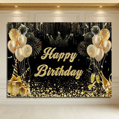 Layoris Gold Glitter Balloons Happy Birthday Backdrop