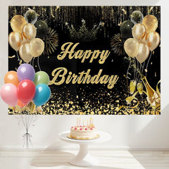 Layoris Gold Glitter Balloons Happy Birthday Backdrop