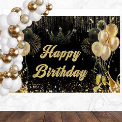 Layoris Gold Glitter Balloons Happy Birthday Backdrop