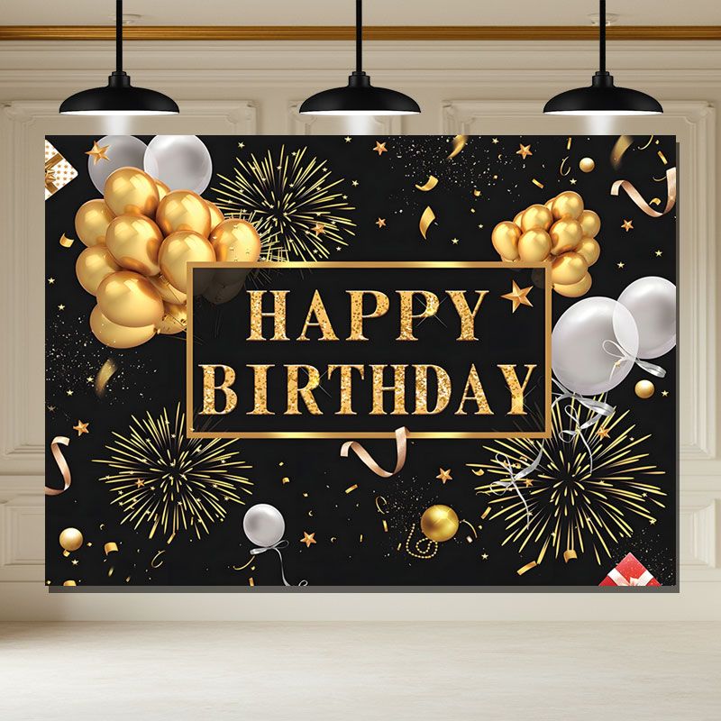 Layoris Golden Decorations Black Happy Birthday Backdrop
