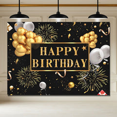 Layoris Golden Decorations Black Happy Birthday Backdrop