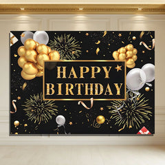 Layoris Golden Decorations Black Happy Birthday Backdrop