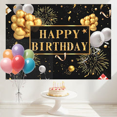 Layoris Golden Decorations Black Happy Birthday Backdrop