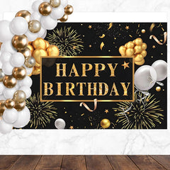 Layoris Golden Decorations Black Happy Birthday Backdrop