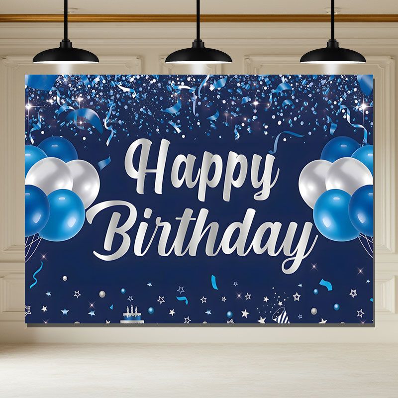 Layoris Blue Balloons Ribbon Happy Birthday Backdrop