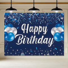 Layoris Blue Balloons Ribbon Happy Birthday Backdrop