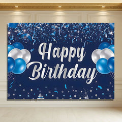 Layoris Blue Balloons Ribbon Happy Birthday Backdrop