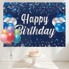Layoris Blue Balloons Ribbon Happy Birthday Backdrop