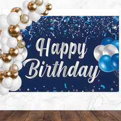 Layoris Blue Balloons Ribbon Happy Birthday Backdrop
