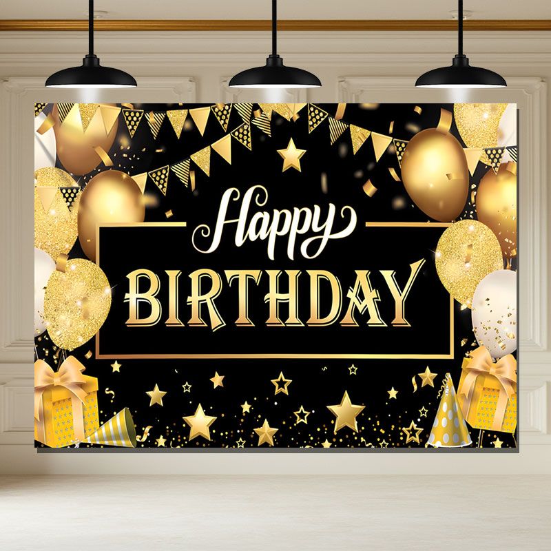 Layoris Gold And Black Happy Birthday Decoration Backdrop