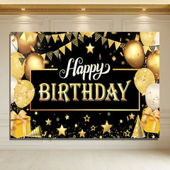 Layoris Gold And Black Happy Birthday Decoration Backdrop