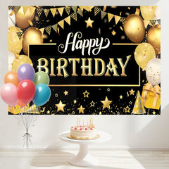 Layoris Gold And Black Happy Birthday Decoration Backdrop