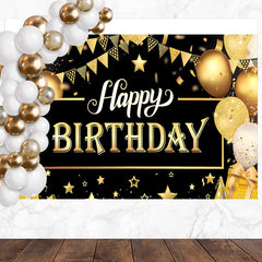 Layoris Gold And Black Happy Birthday Decoration Backdrop
