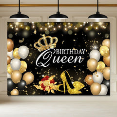 Layoris Glitter High Heels Happy Birthday Queen Banner Backdrop