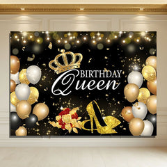 Layoris Glitter High Heels Happy Birthday Queen Banner Backdrop