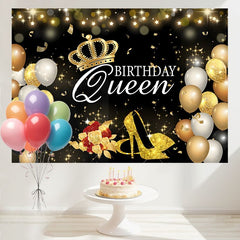 Layoris Glitter High Heels Happy Birthday Queen Banner Backdrop