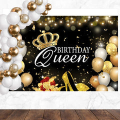 Layoris Glitter High Heels Happy Birthday Queen Banner Backdrop