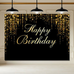 Layoris (7 Days Delivery) Black Gold Glitter Bokeh Sequin Spots Birthday Backdrop
