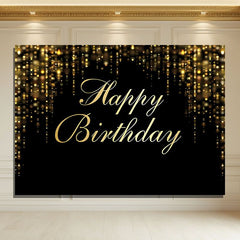 Layoris (7 Days Delivery) Black Gold Glitter Bokeh Sequin Spots Birthday Backdrop